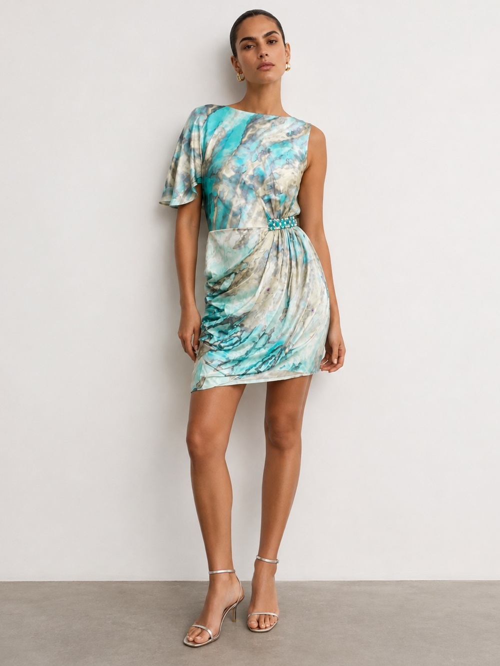Asymmetrical Hand Beaded Original Show Room Sample Mini Dress